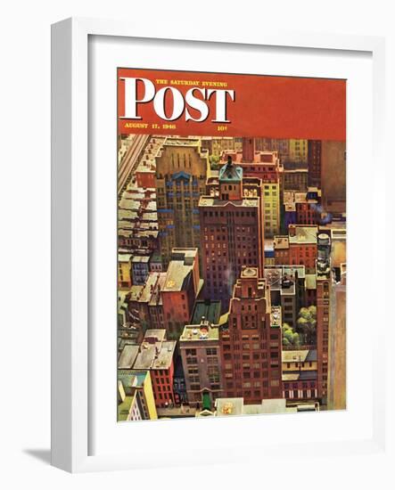 "Bird's-Eye View of New York City," Saturday Evening Post Cover, August 17, 1946-John Falter-Framed Giclee Print