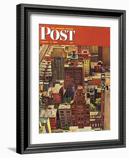 "Bird's-Eye View of New York City," Saturday Evening Post Cover, August 17, 1946-John Falter-Framed Giclee Print