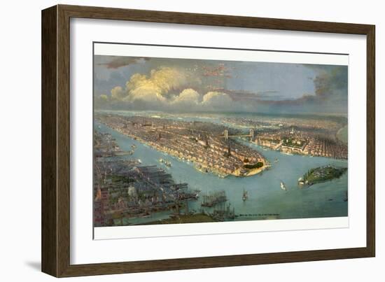 Bird's Eye View of New York City with the Hudson River and the New Jersey Waterfront on the Left-null-Framed Giclee Print