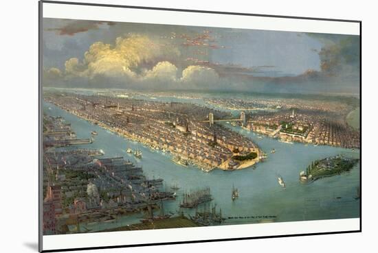 Bird's Eye View of New York City with the Hudson River and the New Jersey Waterfront on the Left-null-Mounted Giclee Print