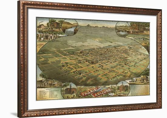 Bird’s Eye View of Phoenix, Arizona, 1885-C^J^ Dyer-Framed Art Print