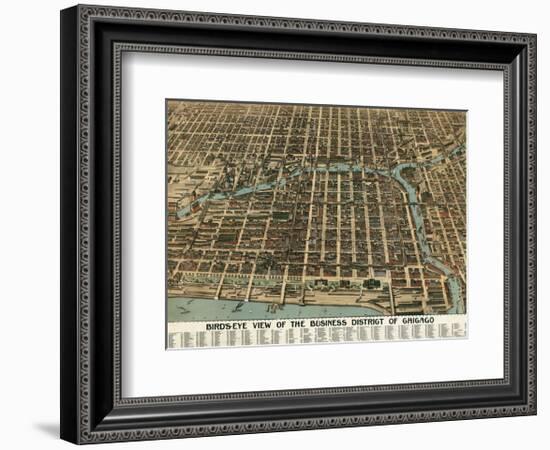 Bird’s Eye View of the Business District of Chicago, 1898-Poole Bros^-Framed Art Print