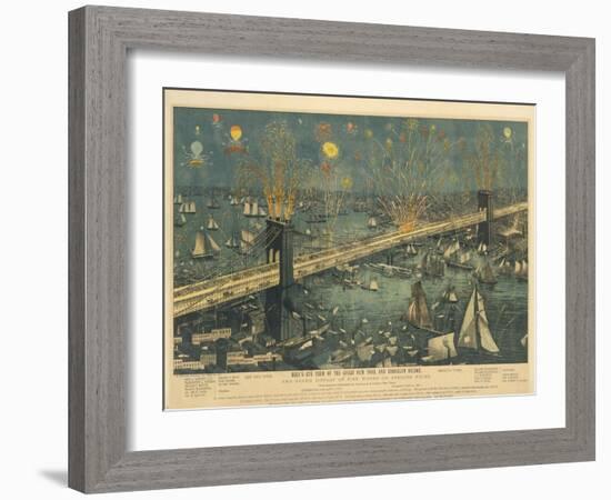 Bird's-Eye View of the Great New York and Brooklyn Bridge and Grand Display of Fireworks, 1883-American School-Framed Giclee Print