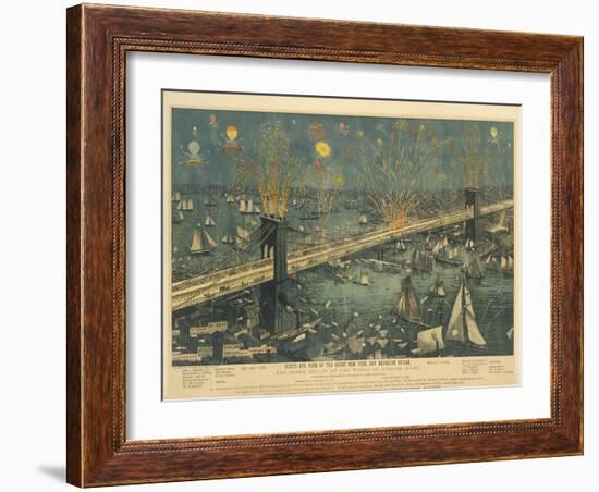 Bird's-Eye View of the Great New York and Brooklyn Bridge and Grand Display of Fireworks, 1883-American School-Framed Giclee Print