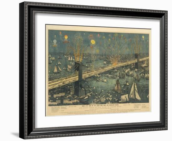 Bird's-Eye View of the Great New York and Brooklyn Bridge and Grand Display of Fireworks, 1883-American School-Framed Giclee Print