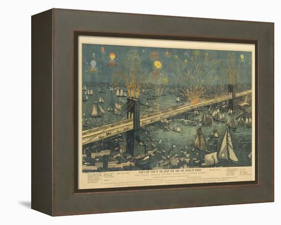 Bird's-Eye View of the Great New York and Brooklyn Bridge and Grand Display of Fireworks, 1883-American School-Framed Premier Image Canvas