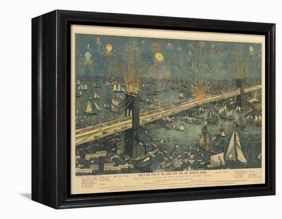 Bird's-Eye View of the Great New York and Brooklyn Bridge and Grand Display of Fireworks, 1883-American School-Framed Premier Image Canvas