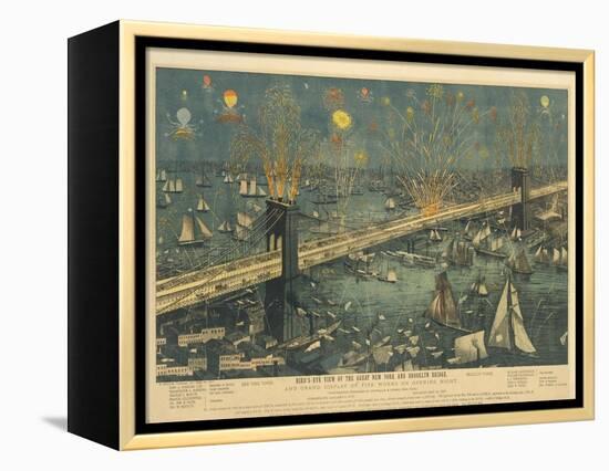 Bird's-Eye View of the Great New York and Brooklyn Bridge and Grand Display of Fireworks, 1883-American School-Framed Premier Image Canvas
