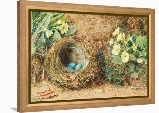 Bird's Nest with Three Blue Eggs and Primroses-William Henry Hunt-Framed Premier Image Canvas