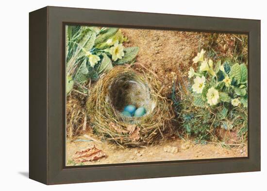 Bird's Nest with Three Blue Eggs and Primroses-William Henry Hunt-Framed Premier Image Canvas