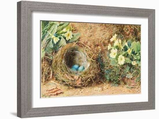 Bird's Nest with Three Blue Eggs and Primroses-William Henry Hunt-Framed Giclee Print