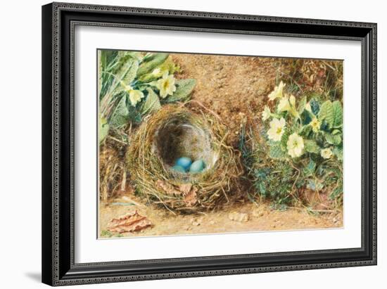 Bird's Nest with Three Blue Eggs and Primroses-William Henry Hunt-Framed Giclee Print