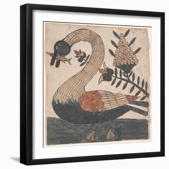 Bird with Fish, Fraktur Painting, C.1810-null-Framed Giclee Print