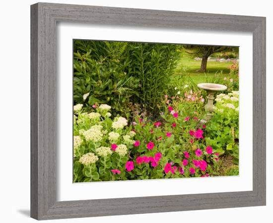 Birdbath and Flowers, Oakland House Seaside Resort, Brooksville-Jerry & Marcy Monkman-Framed Photographic Print