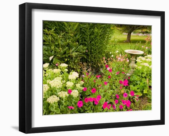 Birdbath and Flowers, Oakland House Seaside Resort, Brooksville-Jerry & Marcy Monkman-Framed Photographic Print