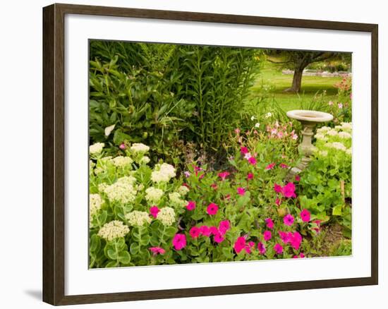 Birdbath and Flowers, Oakland House Seaside Resort, Brooksville-Jerry & Marcy Monkman-Framed Photographic Print