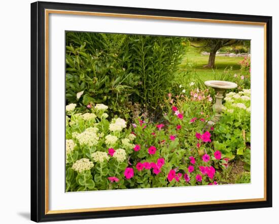 Birdbath and Flowers, Oakland House Seaside Resort, Brooksville-Jerry & Marcy Monkman-Framed Photographic Print