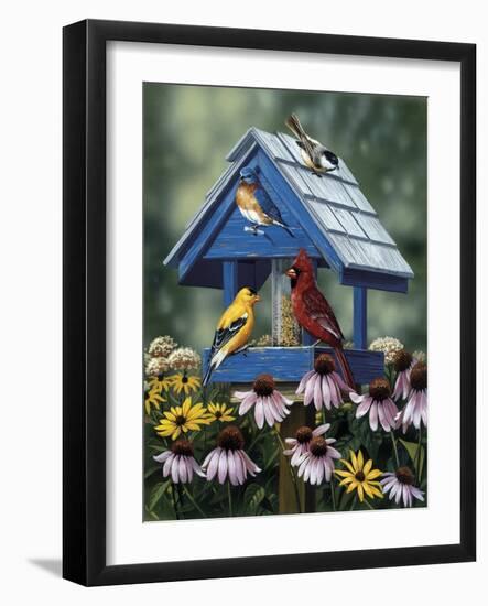 Birdhouse, Birds, Coneflower-William Vanderdasson-Framed Giclee Print