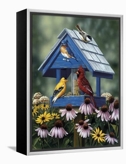 Birdhouse, Birds, Coneflower-William Vanderdasson-Framed Premier Image Canvas