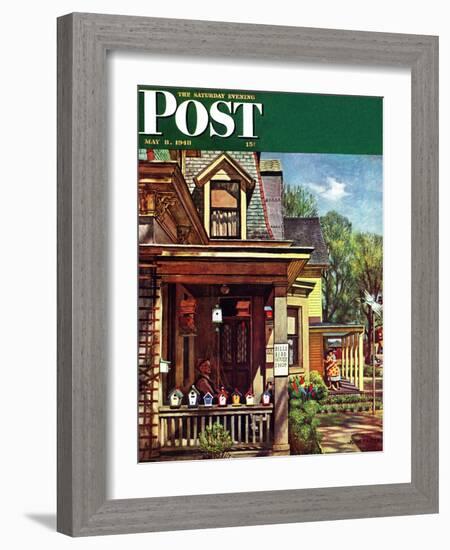 "Birdhouse Builder," Saturday Evening Post Cover, May 8, 1948-John Falter-Framed Giclee Print