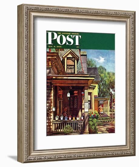 "Birdhouse Builder," Saturday Evening Post Cover, May 8, 1948-John Falter-Framed Giclee Print