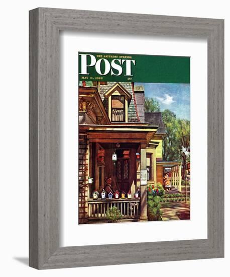 "Birdhouse Builder," Saturday Evening Post Cover, May 8, 1948-John Falter-Framed Giclee Print