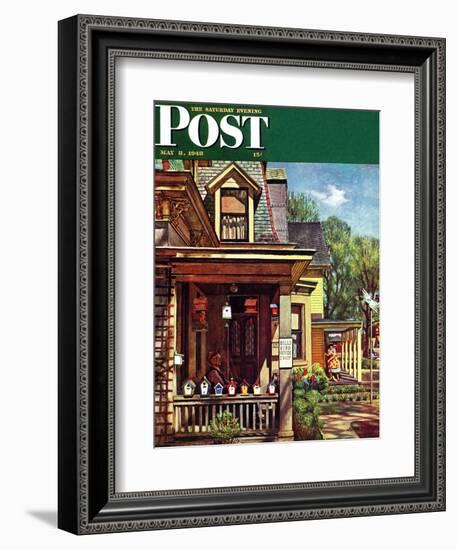 "Birdhouse Builder," Saturday Evening Post Cover, May 8, 1948-John Falter-Framed Giclee Print