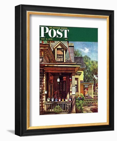 "Birdhouse Builder," Saturday Evening Post Cover, May 8, 1948-John Falter-Framed Giclee Print