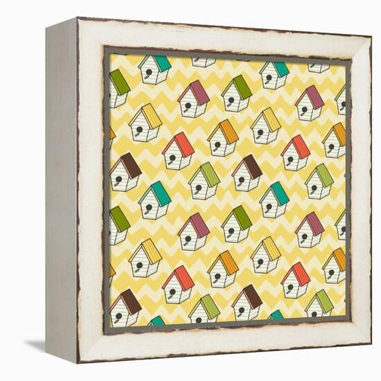 Birdhouses Pattern-TashaNatasha-Framed Stretched Canvas