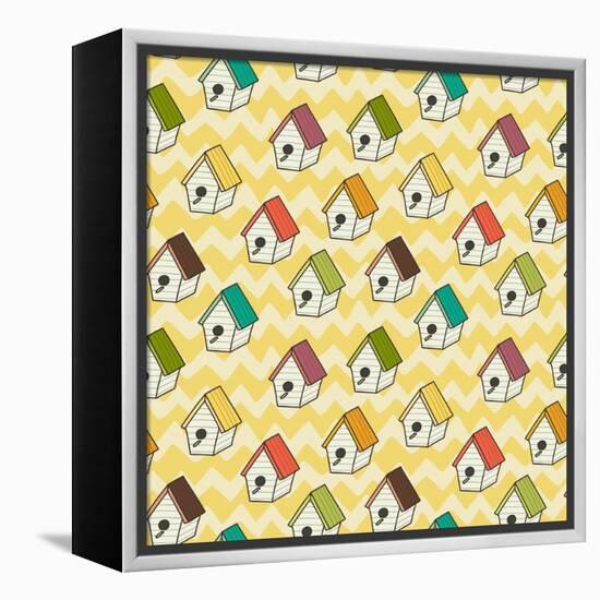 Birdhouses Pattern-TashaNatasha-Framed Stretched Canvas