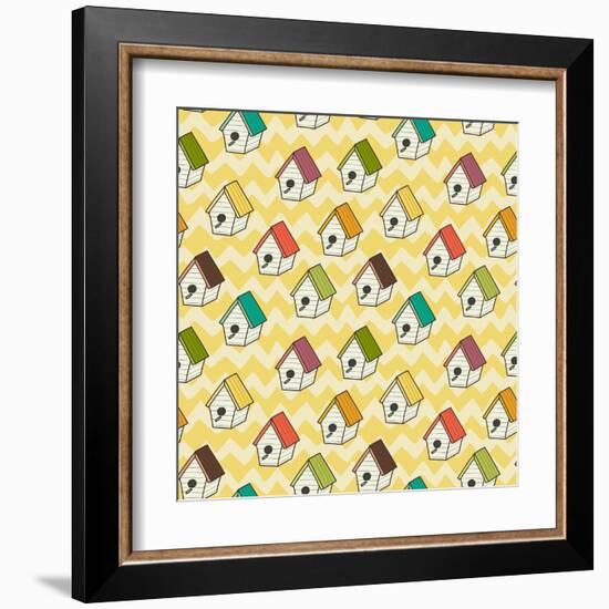 Birdhouses Pattern-TashaNatasha-Framed Art Print