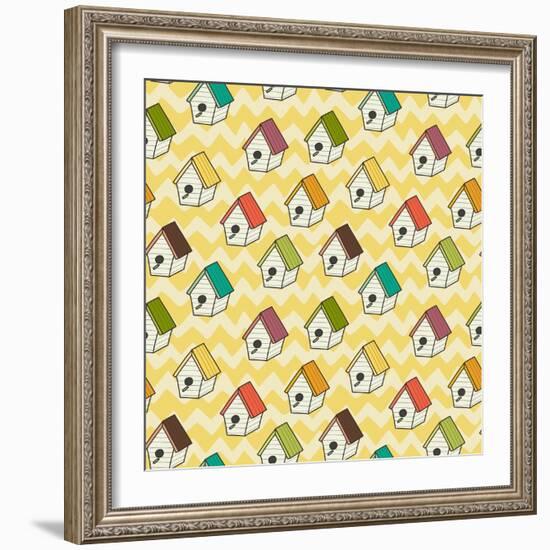 Birdhouses Pattern-TashaNatasha-Framed Art Print