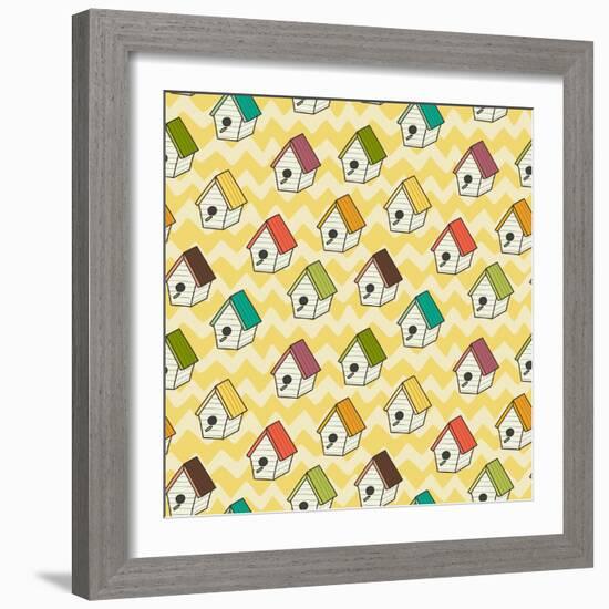 Birdhouses Pattern-TashaNatasha-Framed Art Print