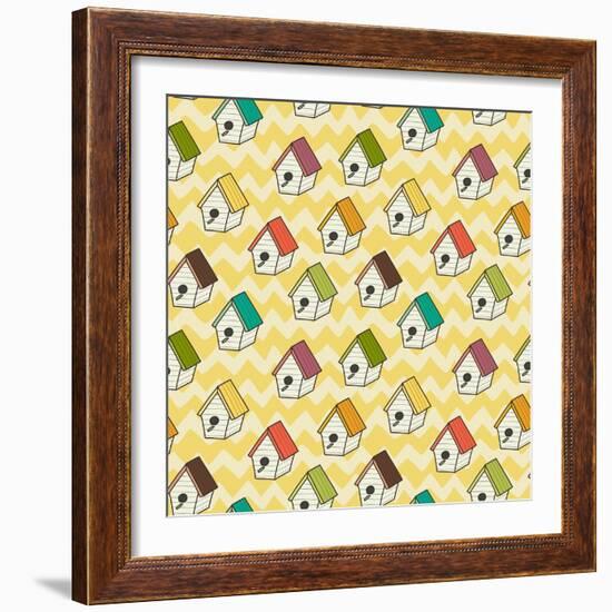 Birdhouses Pattern-TashaNatasha-Framed Art Print