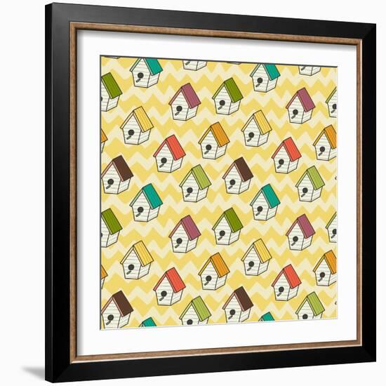 Birdhouses Pattern-TashaNatasha-Framed Art Print