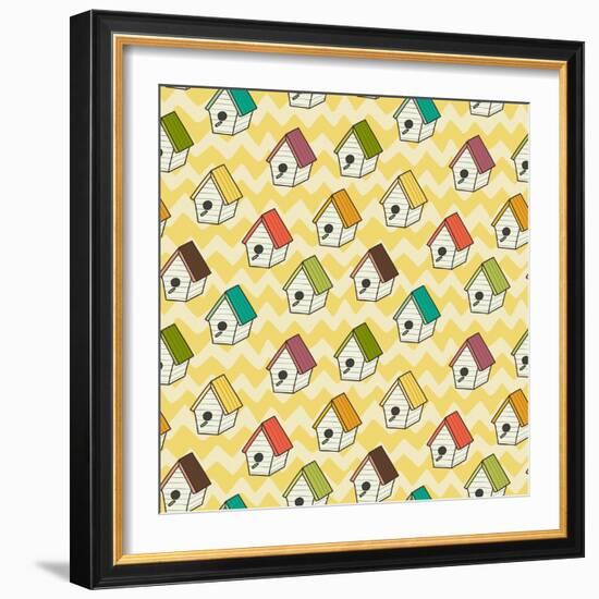 Birdhouses Pattern-TashaNatasha-Framed Art Print