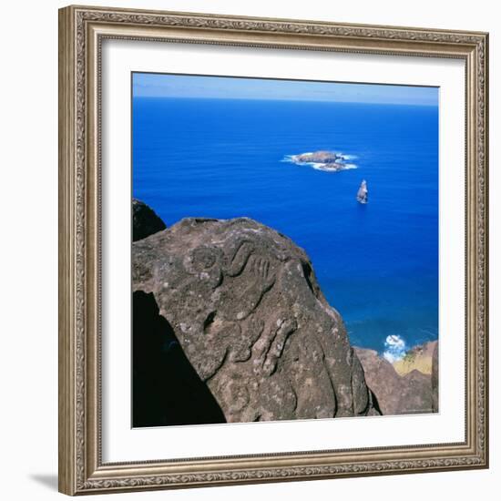 Birdman Petroglyphs at Orongo Ceremonial Village on Rim of Crater Rano Kau, Easter Island, Chile-Geoff Renner-Framed Photographic Print