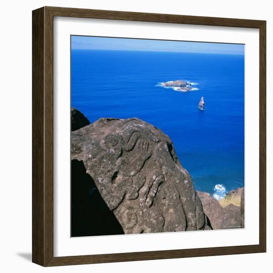 Birdman Petroglyphs at Orongo Ceremonial Village on Rim of Crater Rano Kau, Easter Island, Chile-Geoff Renner-Framed Photographic Print