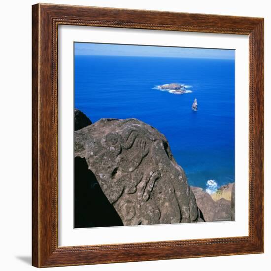 Birdman Petroglyphs at Orongo Ceremonial Village on Rim of Crater Rano Kau, Easter Island, Chile-Geoff Renner-Framed Photographic Print