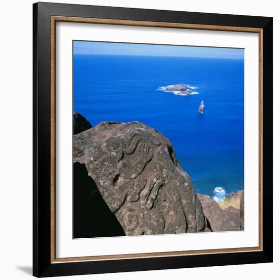 Birdman Petroglyphs at Orongo Ceremonial Village on Rim of Crater Rano Kau, Easter Island, Chile-Geoff Renner-Framed Photographic Print