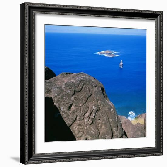 Birdman Petroglyphs at Orongo Ceremonial Village on Rim of Crater Rano Kau, Easter Island, Chile-Geoff Renner-Framed Photographic Print