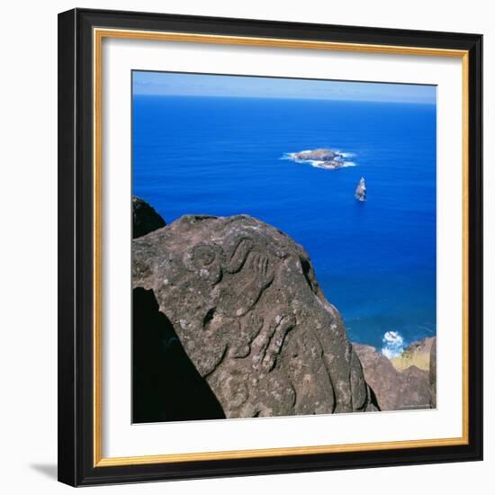 Birdman Petroglyphs at Orongo Ceremonial Village on Rim of Crater Rano Kau, Easter Island, Chile-Geoff Renner-Framed Photographic Print