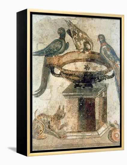 Birds and an Ambushing Cat, from Pompeii, 1st Century Ad-null-Framed Premier Image Canvas