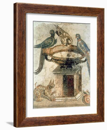 Birds and an Ambushing Cat, from Pompeii, 1st Century Ad-null-Framed Giclee Print