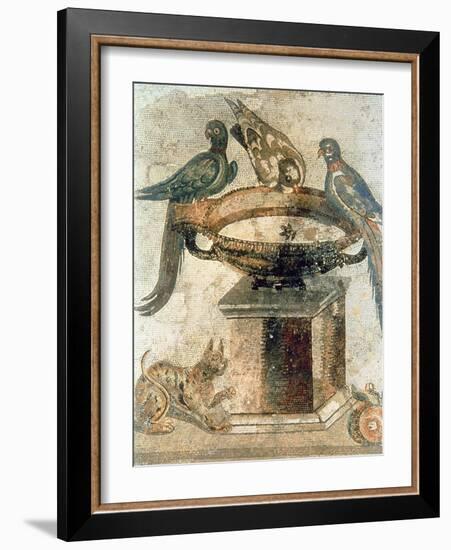 Birds and an Ambushing Cat, from Pompeii, 1st Century Ad-null-Framed Giclee Print