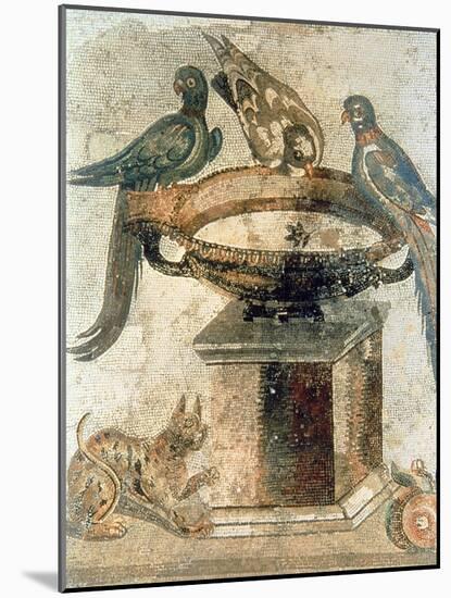Birds and an Ambushing Cat, from Pompeii, 1st Century Ad-null-Mounted Giclee Print