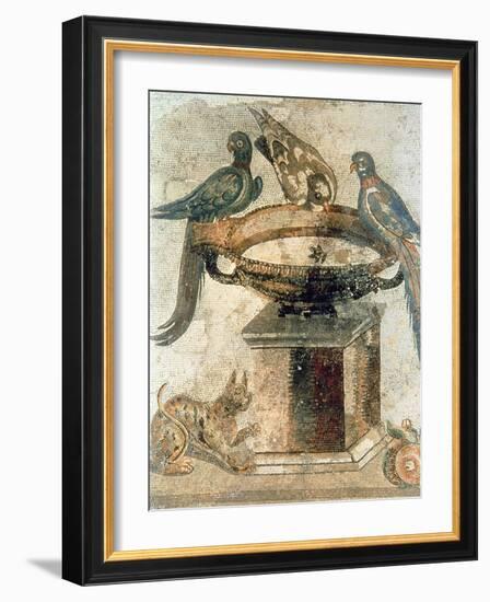 Birds and an Ambushing Cat, from Pompeii, 1st Century Ad-null-Framed Giclee Print