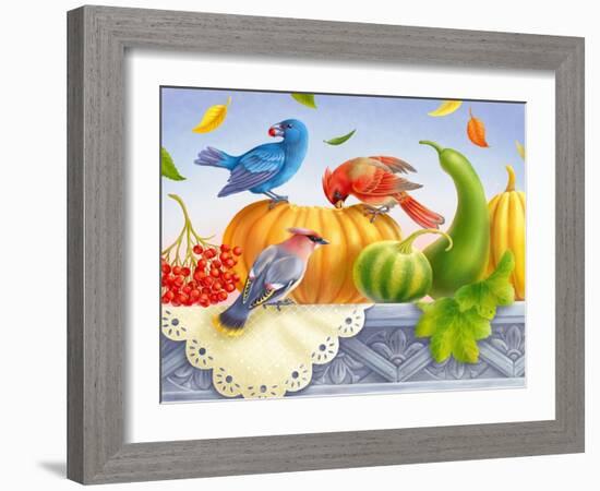 Birds and Pumpkins-Olga Kovaleva-Framed Giclee Print