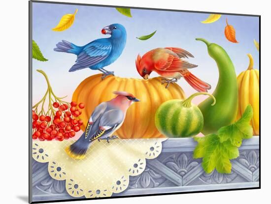 Birds and Pumpkins-Olga Kovaleva-Mounted Giclee Print