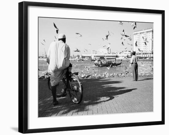 Birds and Watcher, Dubai Creek, Dubai-Walter Bibikow-Framed Photographic Print
